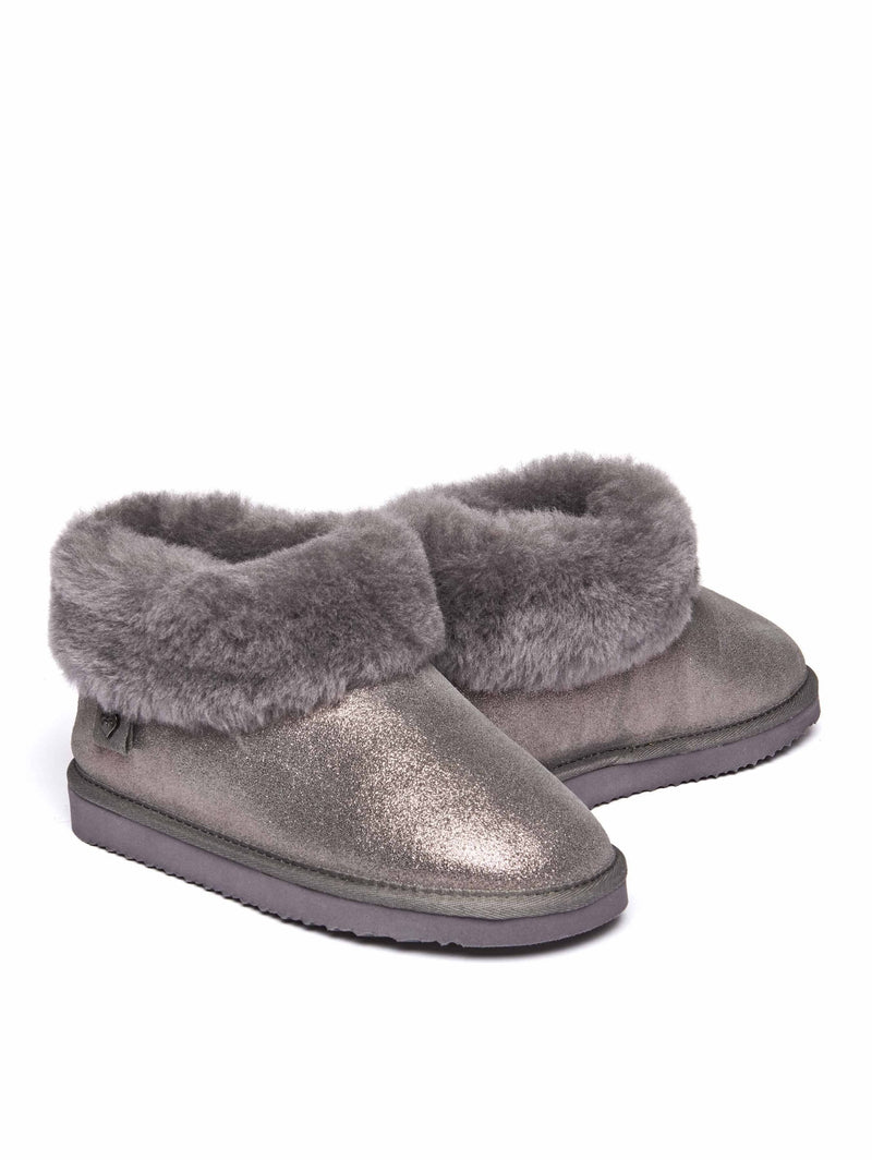 Metallic / Grey Ladies' sheepskin ankle slipper boots - GAMBIER PEWTER