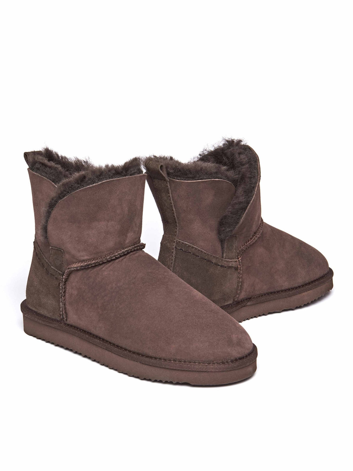 Brown Ladies' sheepskin bootie slippers - WATTLE CHOCOLATE