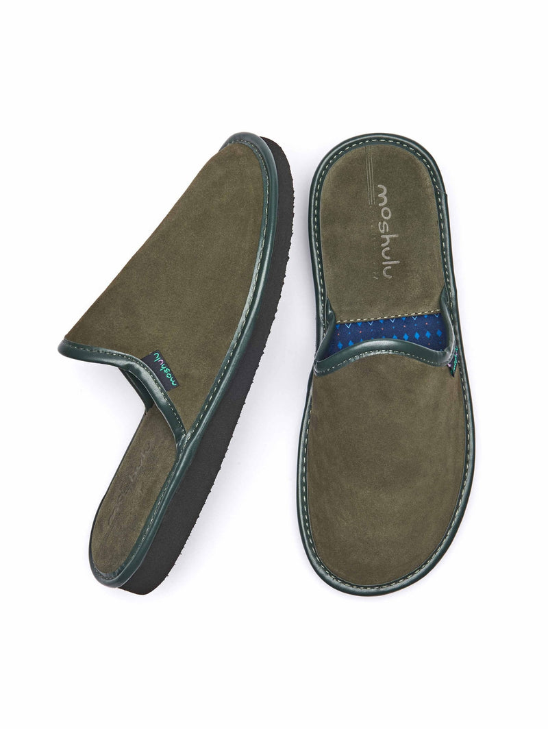 Green men's suede mule slippers - WESTON 3 OLIVE