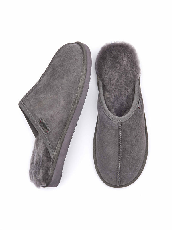 Grey men's luxury sheepskin mule slipper - FOXTAIL GREY