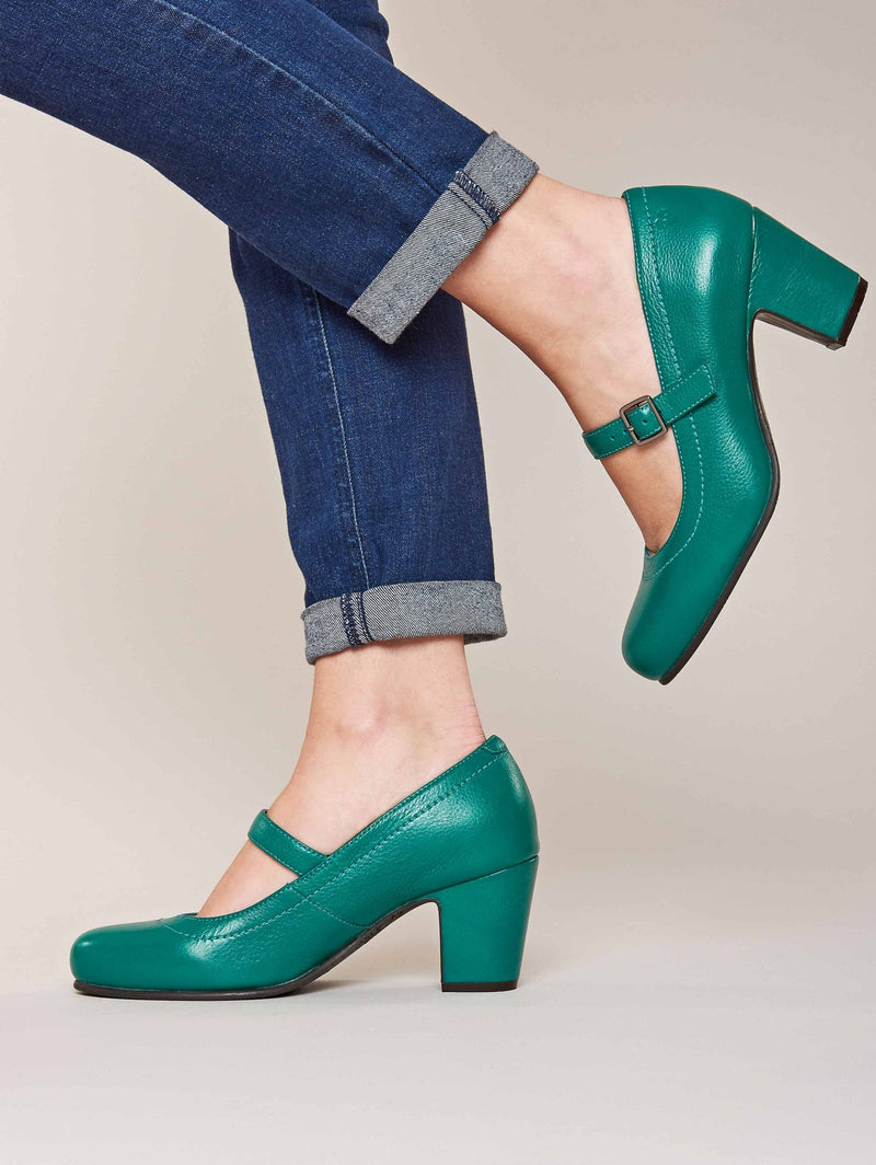 Green Mary Jane leather bar shoes - BIAMBI JADE GREEN