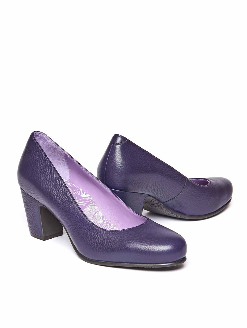 Purple leather block heel court shoes - ASANTE LEATHER JEWEL PURPLE