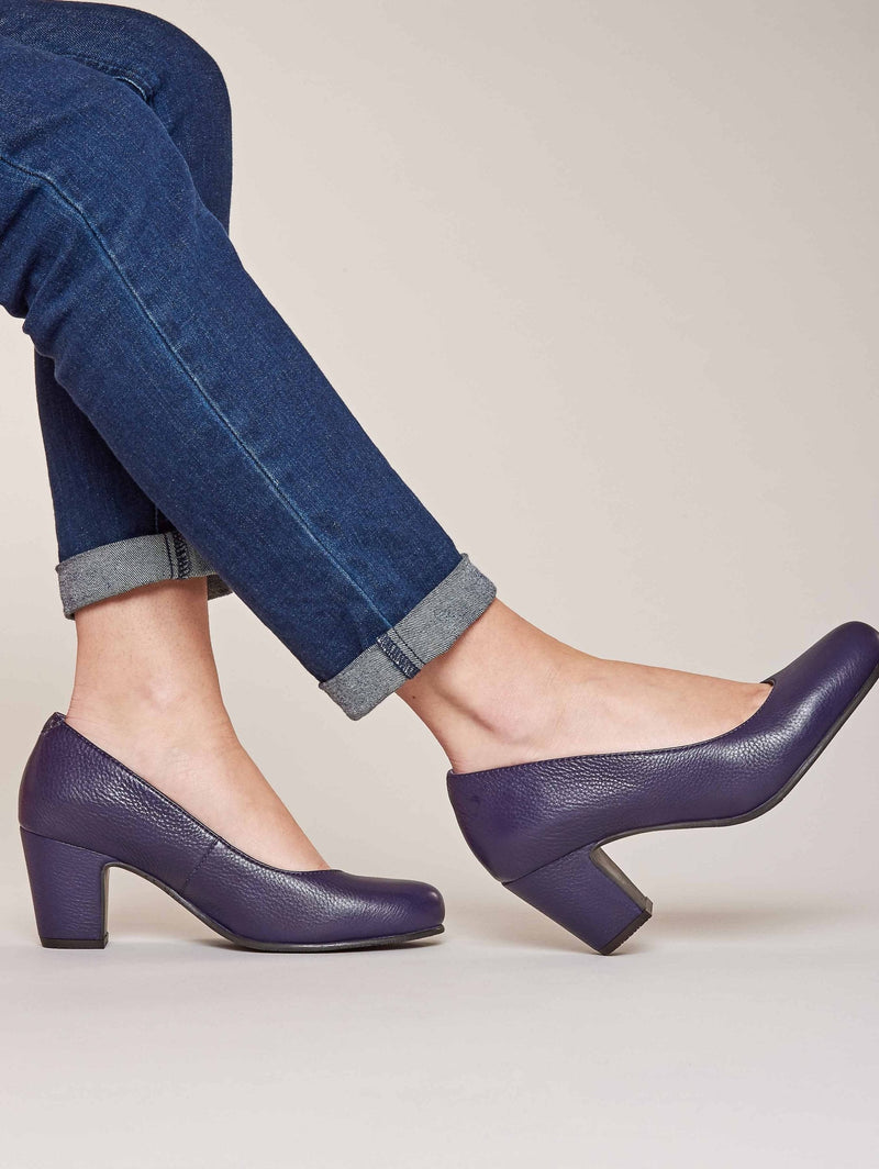Purple leather block heel court shoes - ASANTE LEATHER JEWEL PURPLE