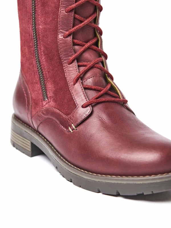 Red long adjustable lace-up boots - AIMEE CABERNET