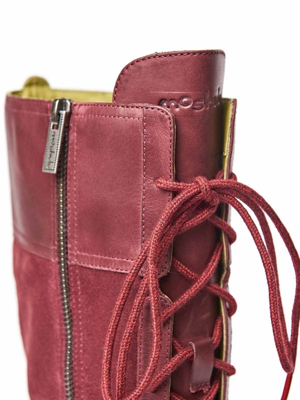 Red long adjustable lace-up boots - AIMEE CABERNET