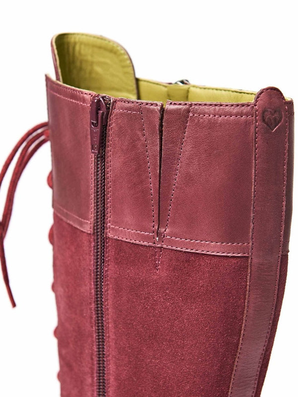 Red long adjustable lace-up boots - AIMEE CABERNET