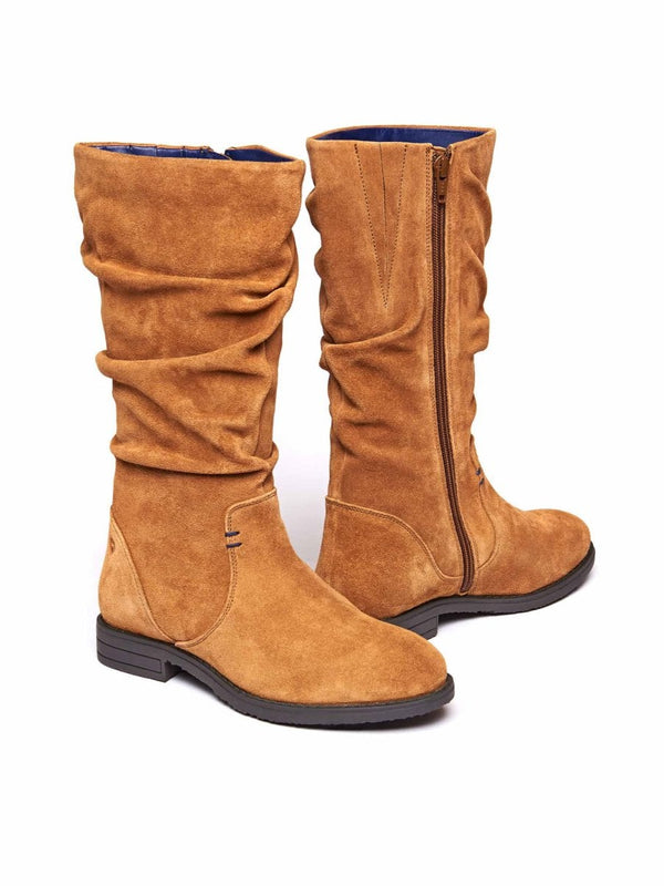 Brown ruched suede mid-length boots - GLACIER SUEDE 2 TAN
