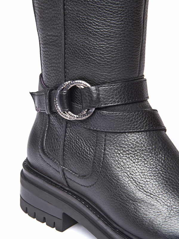 Red knee-high leather biker boots - KAHLO CABERNET