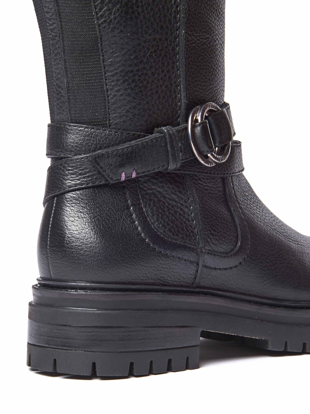 Red knee-high leather biker boots - KAHLO CABERNET