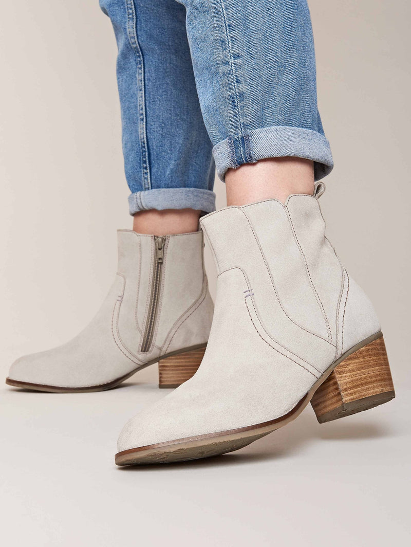 Grey western inspired heeled ankle boots - MORISOT PEBBLE GREY