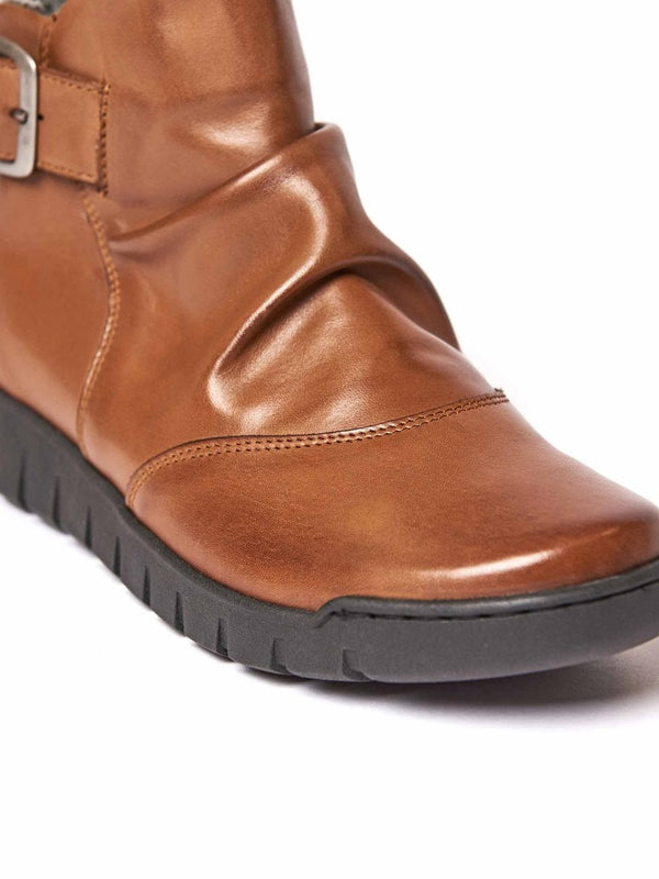 Brown ruched leather ankle boots - VAGAR TAN