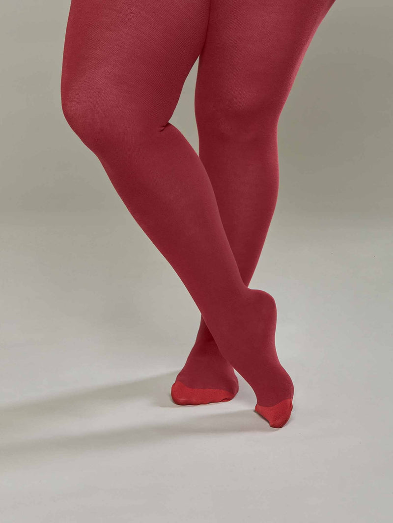 Red ladies colour block tights - CREAM PUFF CABERNET/LIPSTICK RED