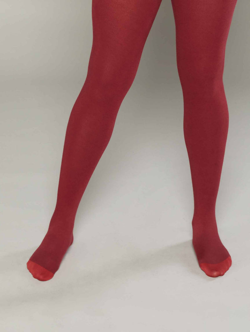 Red ladies colour block tights - CREAM PUFF CABERNET/LIPSTICK RED