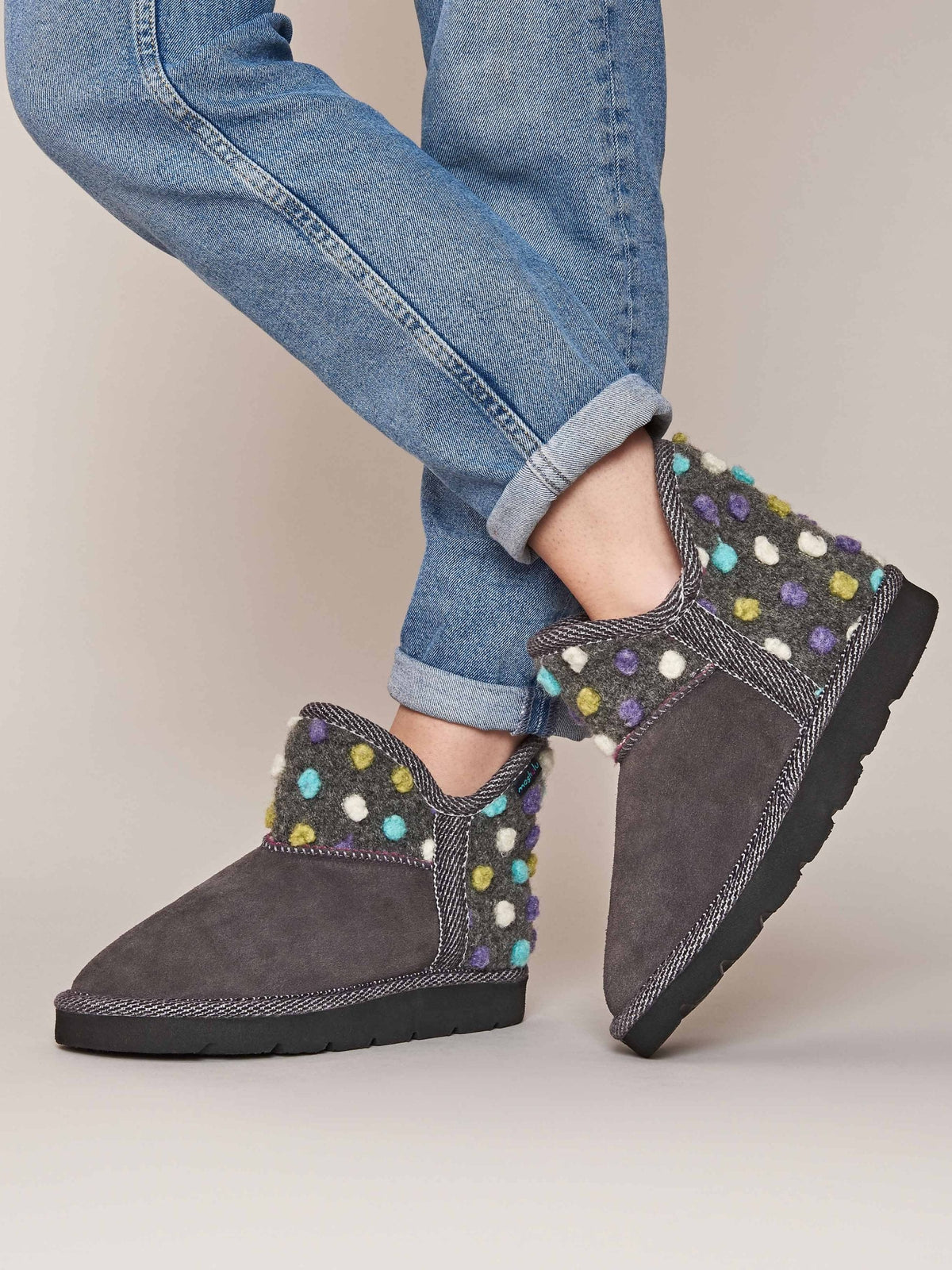 Grey spotty bootie slippers - FIRESIDE 2 SLATE
