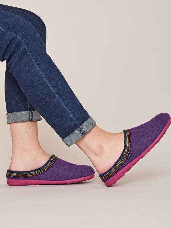 Purple recycled felt Turkish mule slippers - MIRISSA ROYAL PURPLE