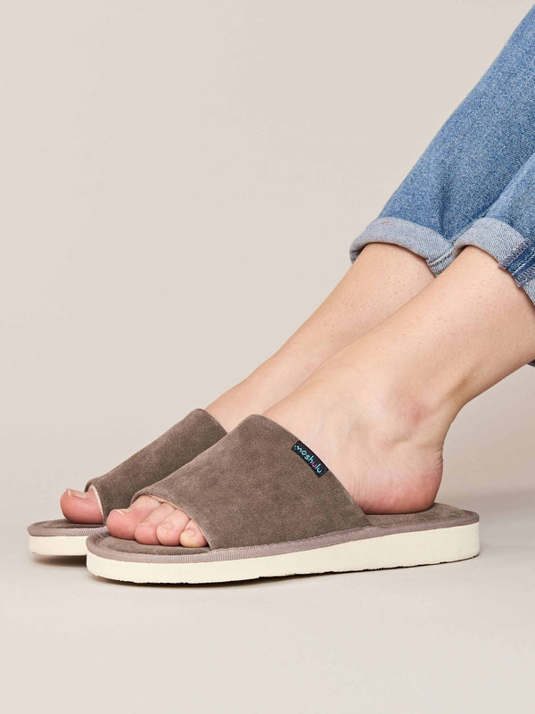 Grey Pastel suede slider slippers - TOULON GREY