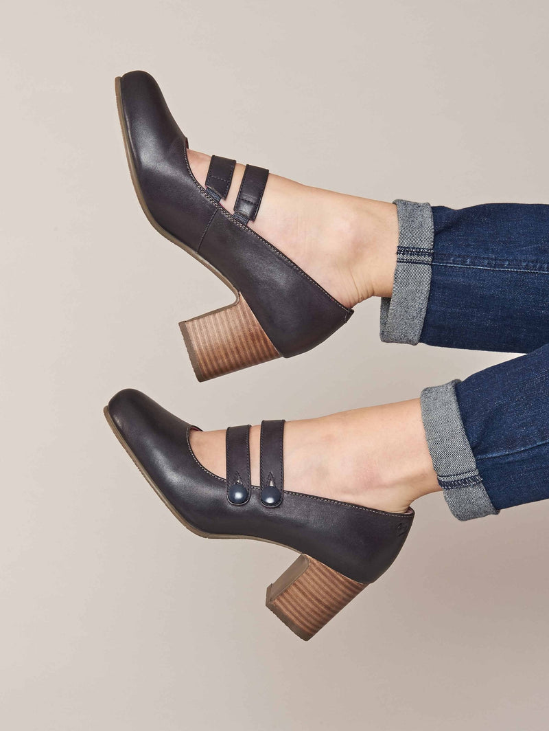 Blue Mary Jane court block heels - BONHEUR INDIGO