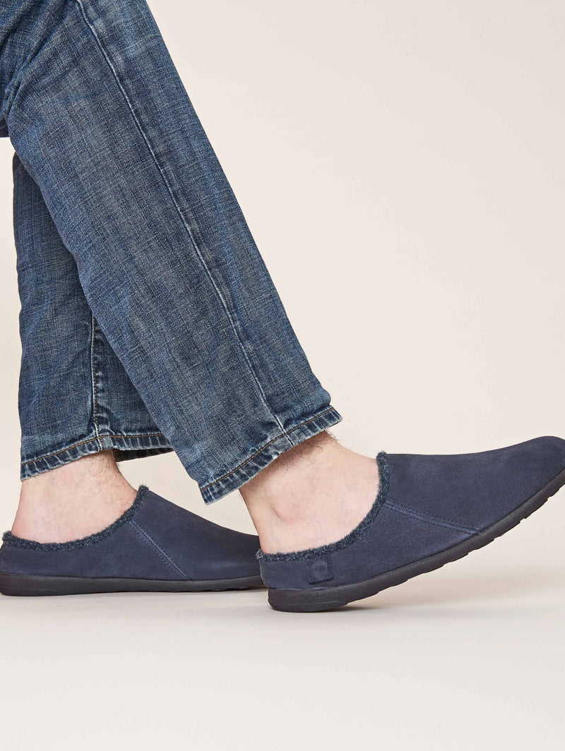 Blue men's suede mule slippers - DERRIL NAVY