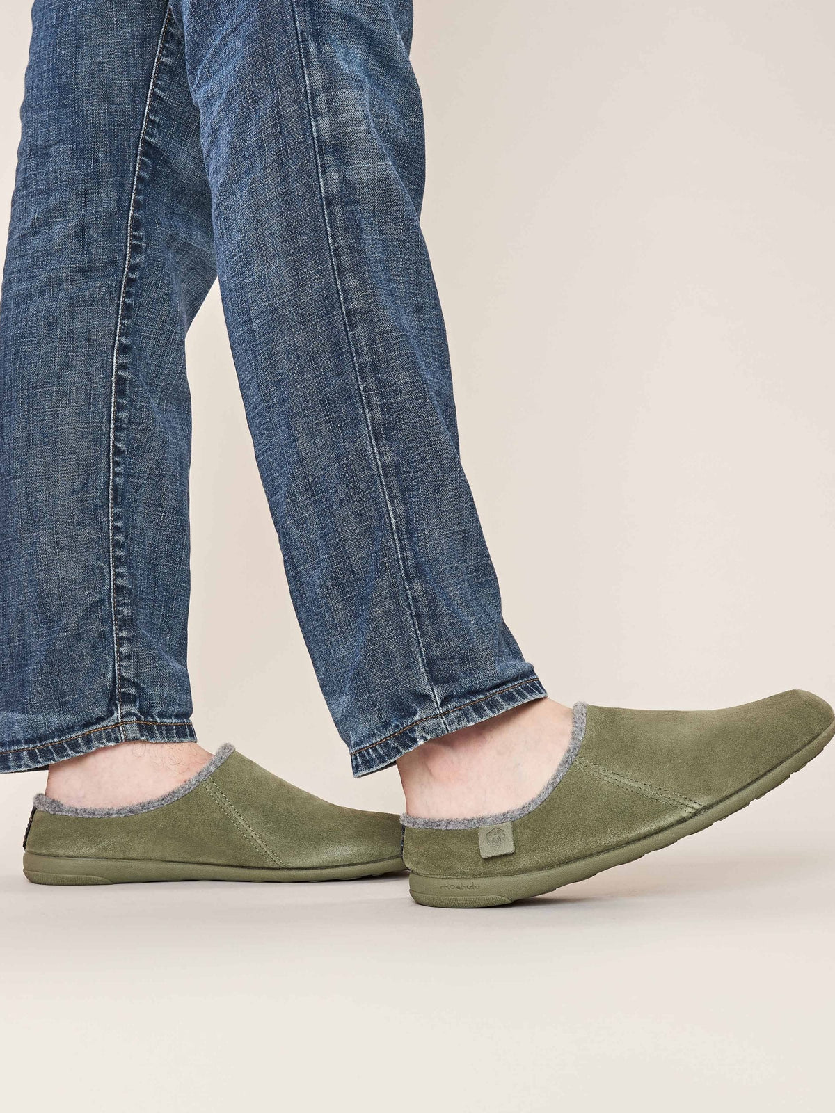 Green men's suede mule slippers - DERRIL SAGE