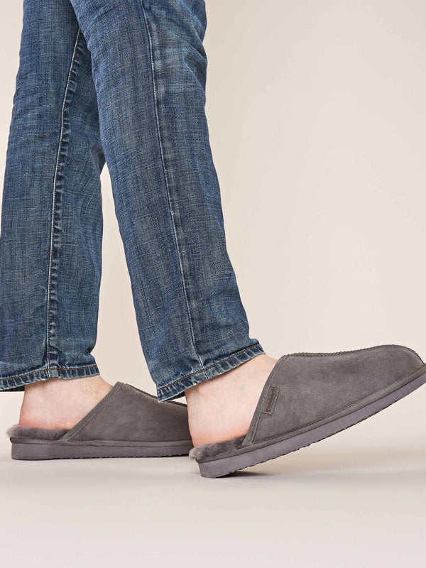 Grey men's luxury sheepskin mule slipper - FOXTAIL GREY