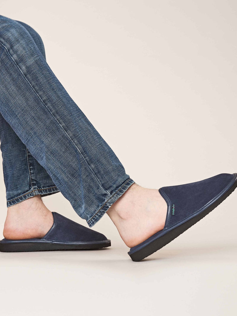 Blue men's suede mule slippers - WESTON 3 NAVY