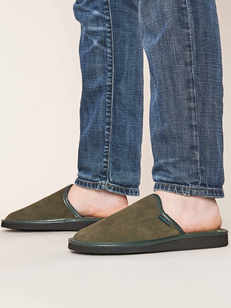 Green men's suede mule slippers - WESTON 3 OLIVE