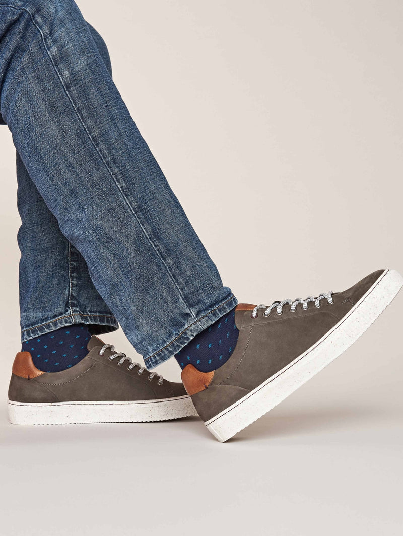 Grey men's round toe leather trainers - LOAM GREY