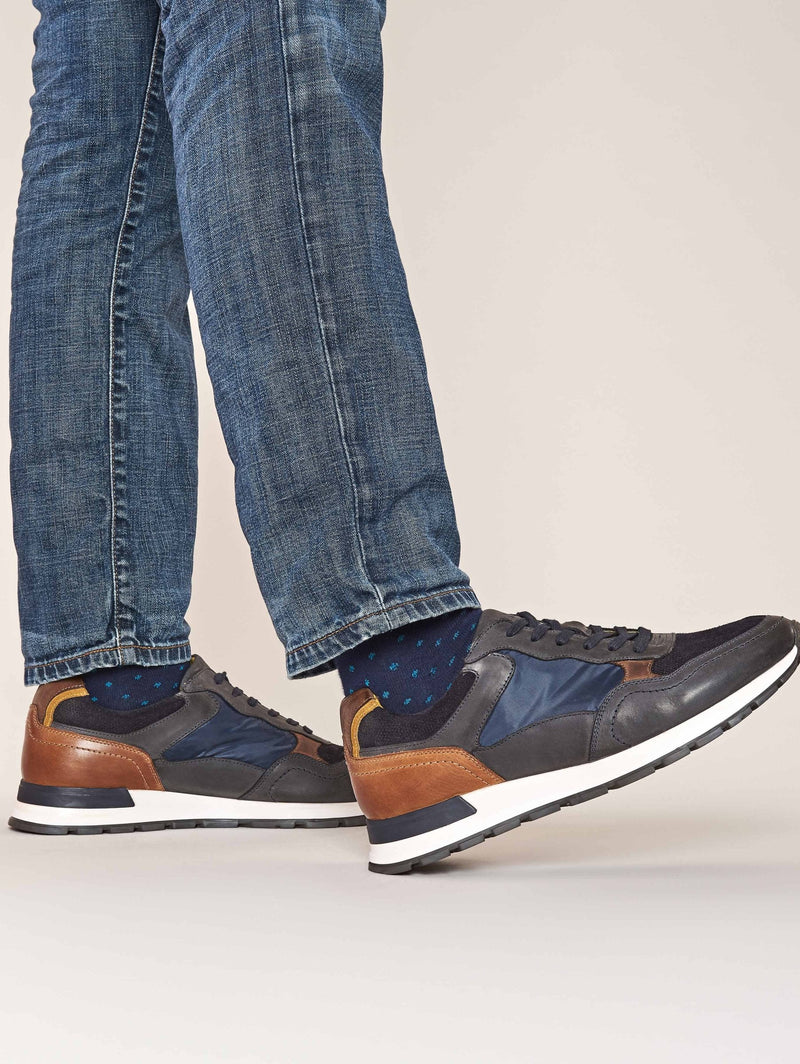 Blue men's leather combination trainers - HATTRICK NAVY