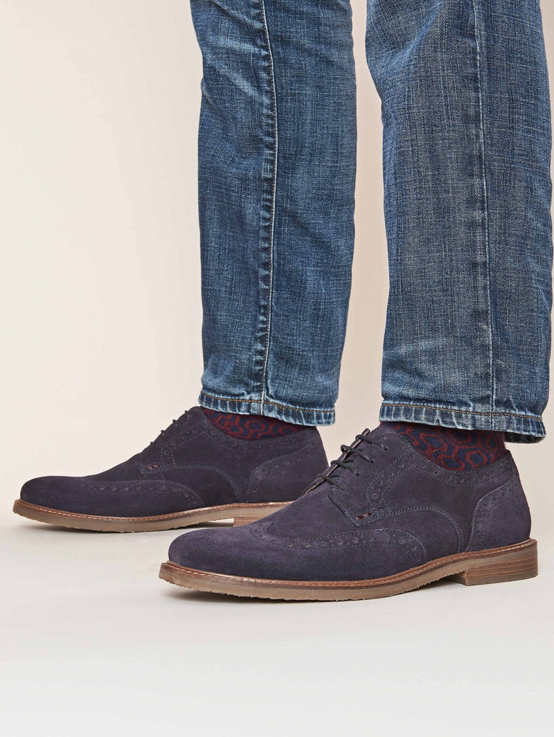 Blue men's brogue shoes - BOSCASTLE 2 NAVY SUEDE