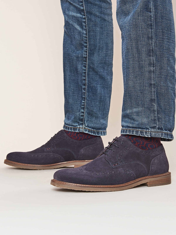 Blue men's brogue shoes - BOSCASTLE 2 NAVY SUEDE