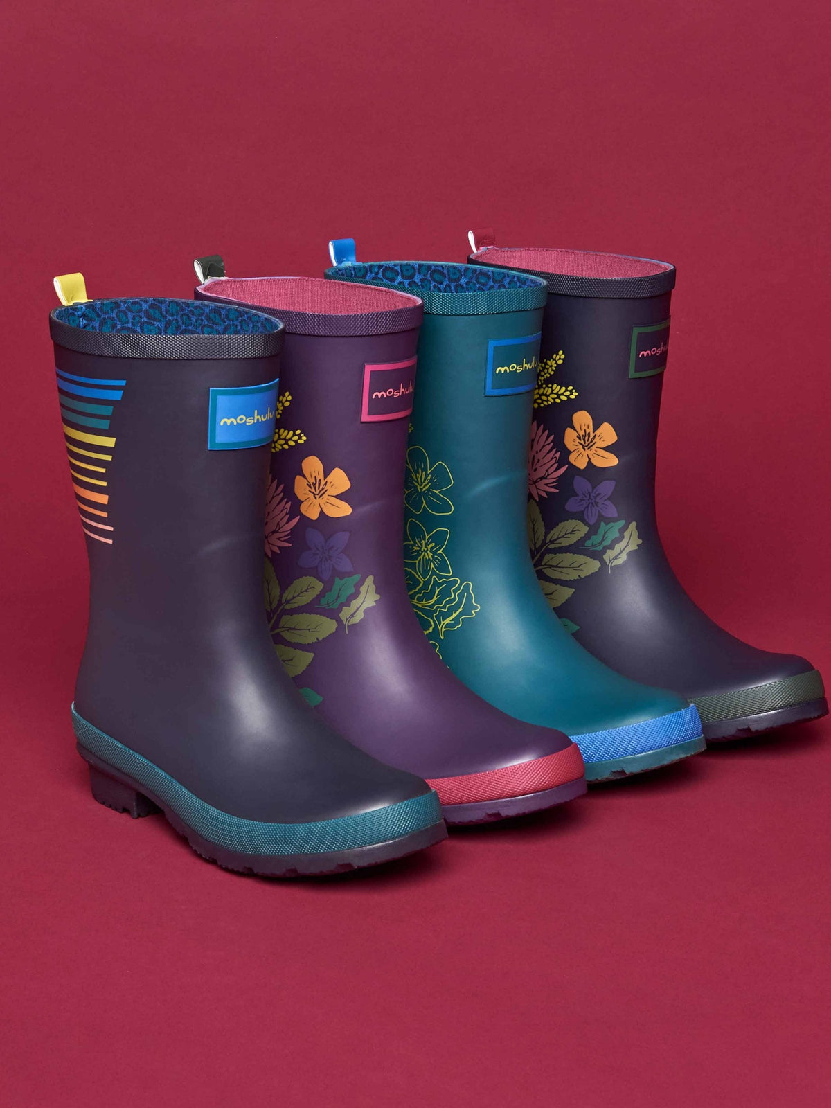 Blue colourful mid-length wellies - DOWNPOUR INDIGO STRIPE