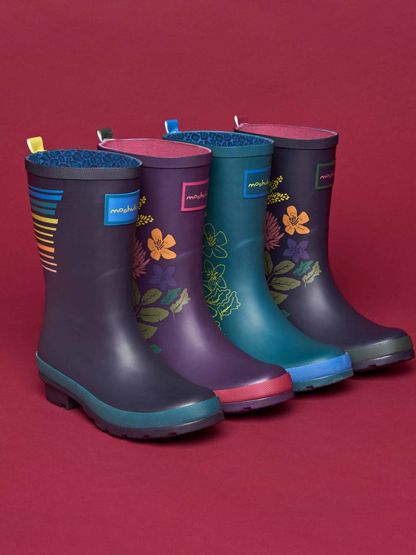 Blue colourful mid-length wellies - DOWNPOUR INDIGO STRIPE