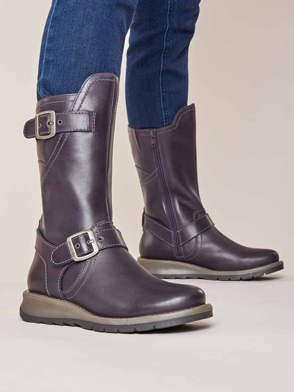 Purple wedge mid-length leather boots - NIGHTJAR JEWEL PURPLE