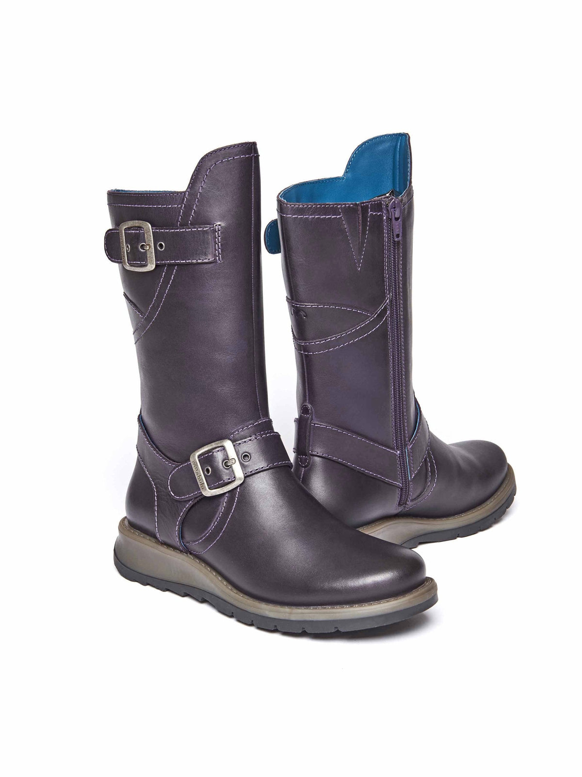 Purple wedge mid-length leather boots - NIGHTJAR JEWEL PURPLE