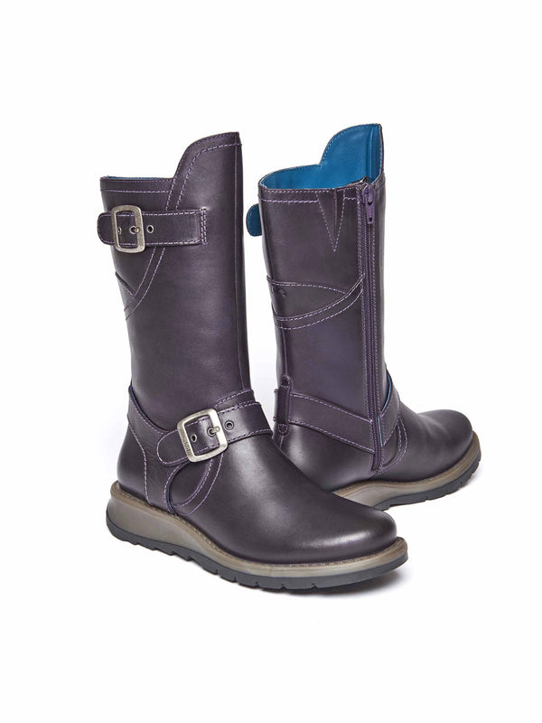 Purple wedge mid-length leather boots - NIGHTJAR JEWEL PURPLE