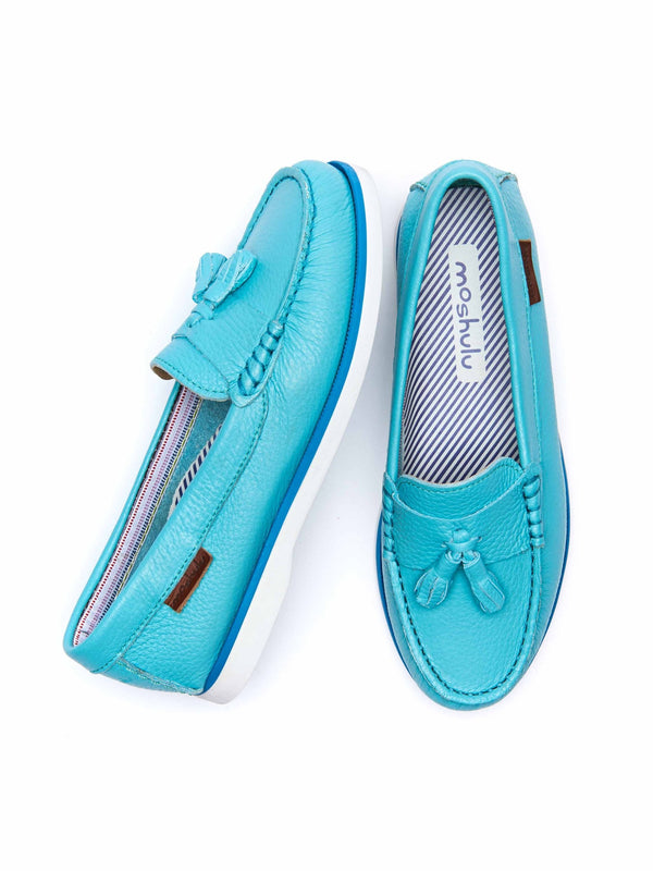 Blue ladies' moccasin loafer - MAENPORTH AQUA