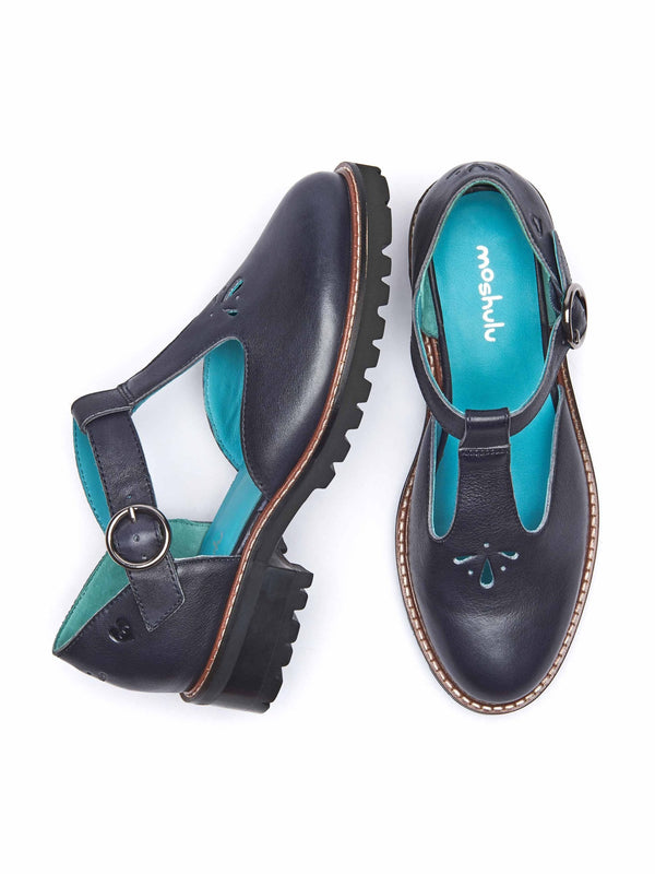 Blue Leather T-bar shoes - MARAZION INDIGO