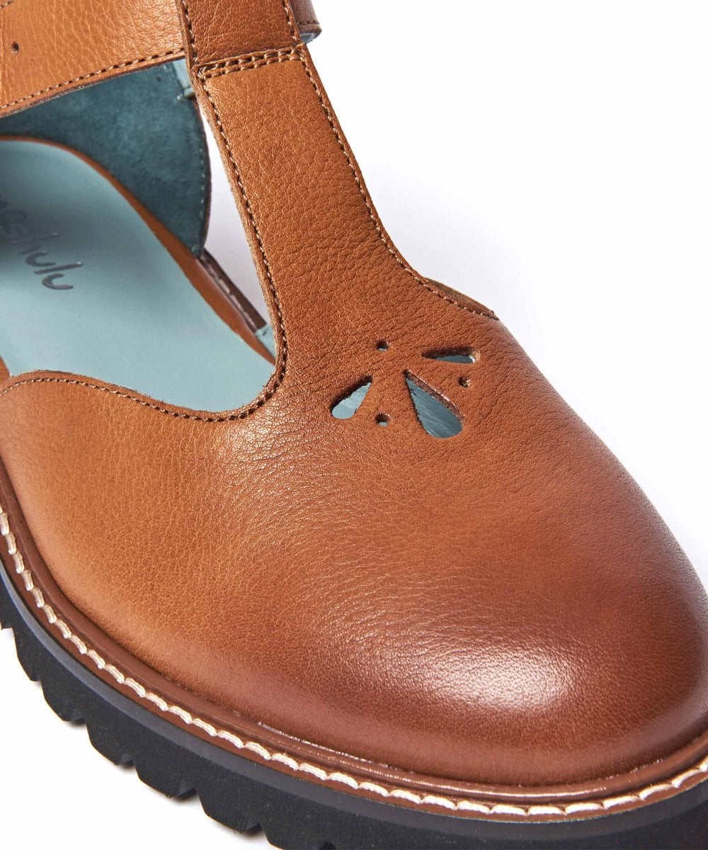 Blue Leather T-bar shoes - MARAZION INDIGO