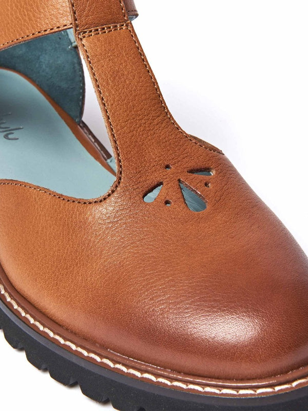Blue Leather T-bar shoes - MARAZION INDIGO