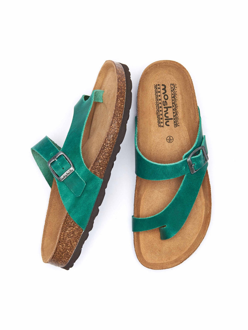 Green toe-post cork footbed sandals - WILMA WAXY JADE GREEN