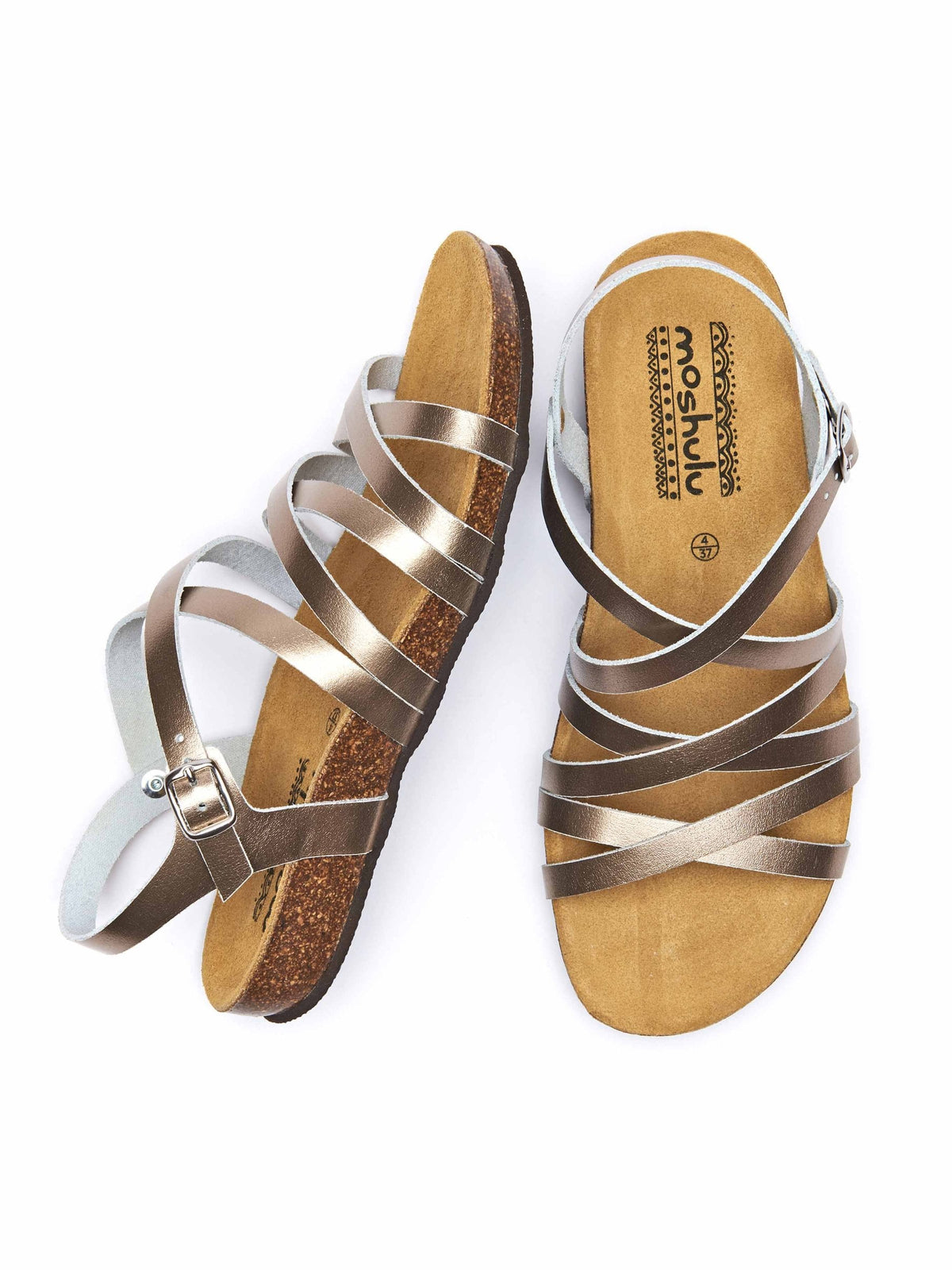 Metallic strappy cork footbed sandals - GINGER ALE METALLIC GILT