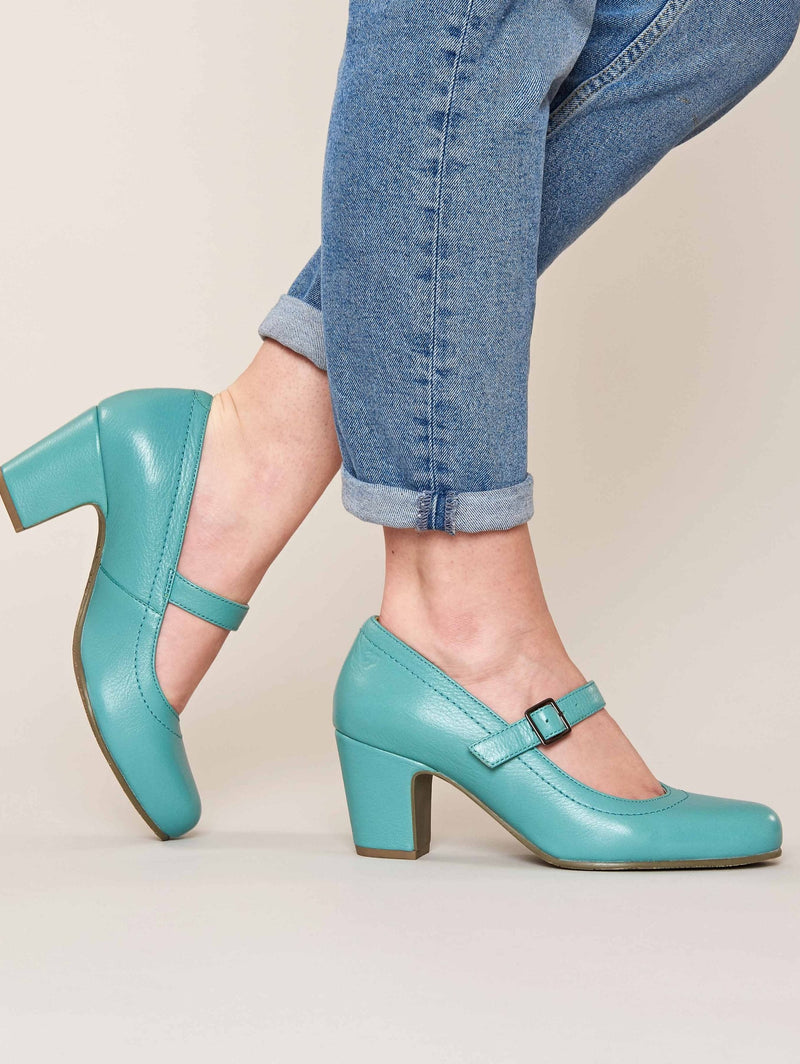 Blue Mary Jane leather bar shoes - BIAMBI SEA GREEN
