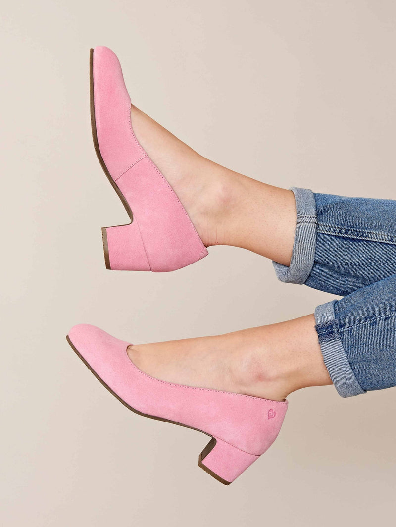Pink suede block heel court shoes - KEEL SUEDE SWEET PEA PINK