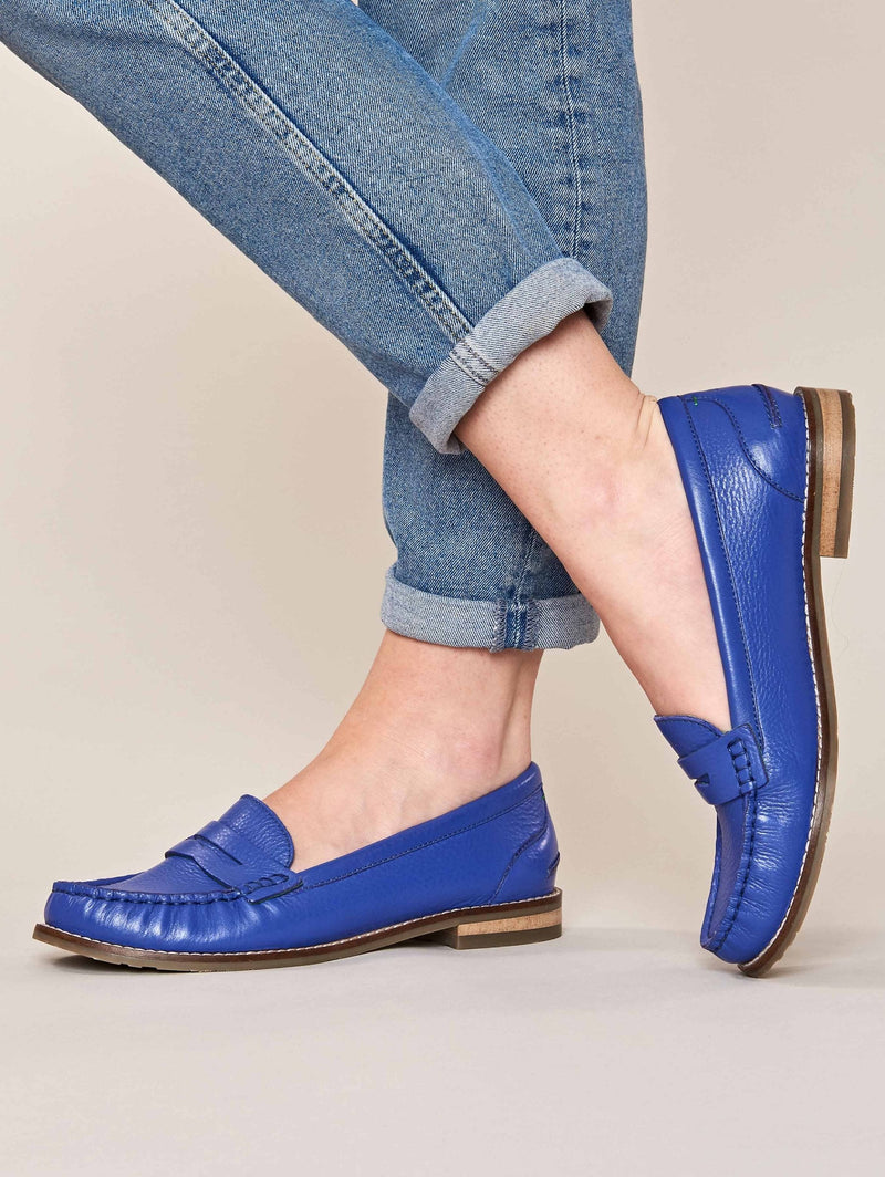 Blue classic leather penny loafers - PETREL LEATHER ROYAL BLUE