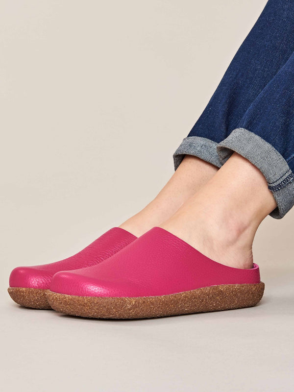 Pink extra cushioned leather clogs - PEVENSEY FUCHSIA PINK