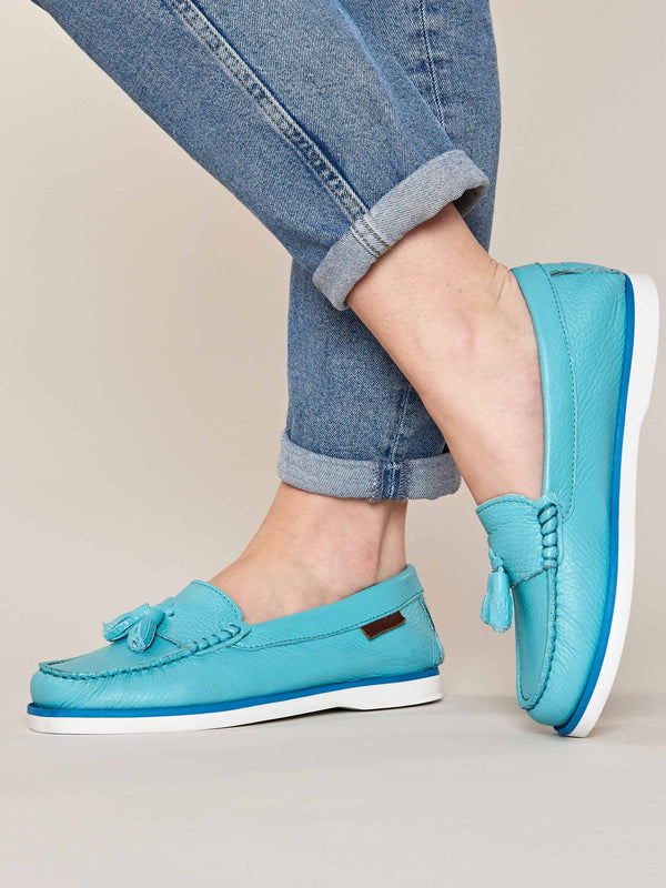 Blue ladies' moccasin loafer - MAENPORTH AQUA