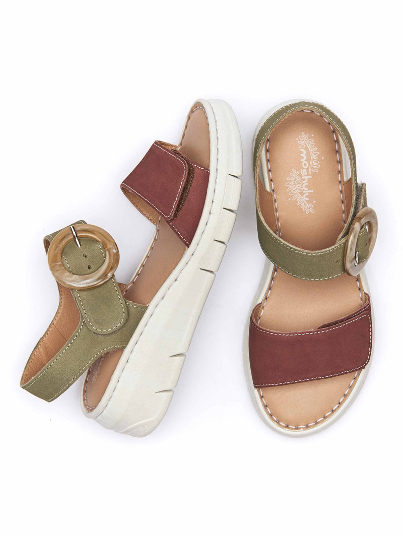 Red / Green strappy low-wedge sandals - JOLLA FERN/RED EARTH