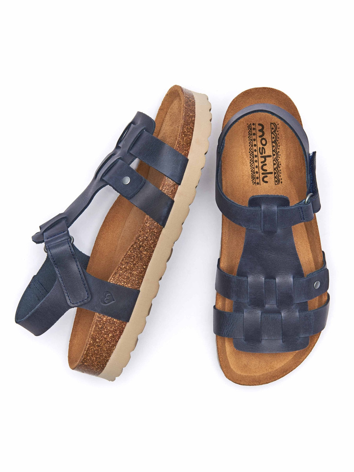 Blue Leather t-bar cork sandal - SAUNTON INDIGO