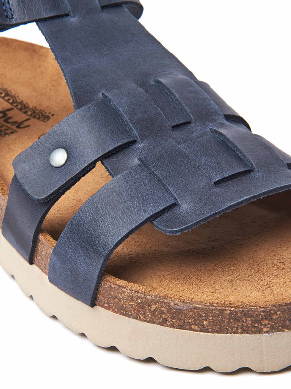 Blue Leather t-bar cork sandal - SAUNTON INDIGO