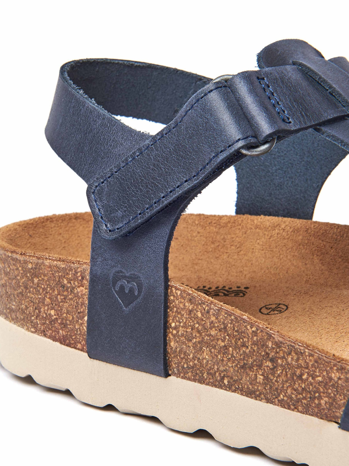 Blue Leather t-bar cork sandal - SAUNTON INDIGO